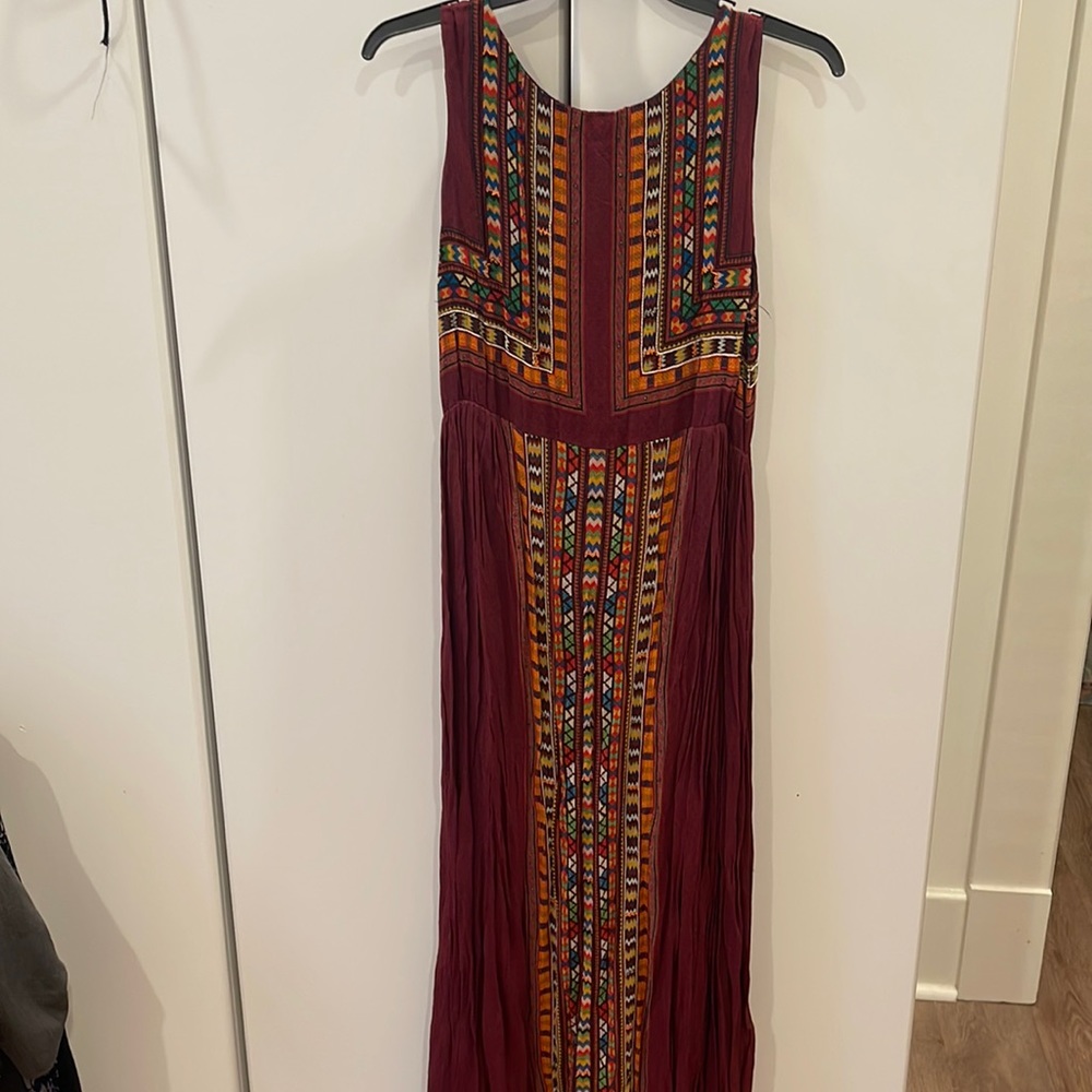 Anthropologie maroon beaded maxi dress